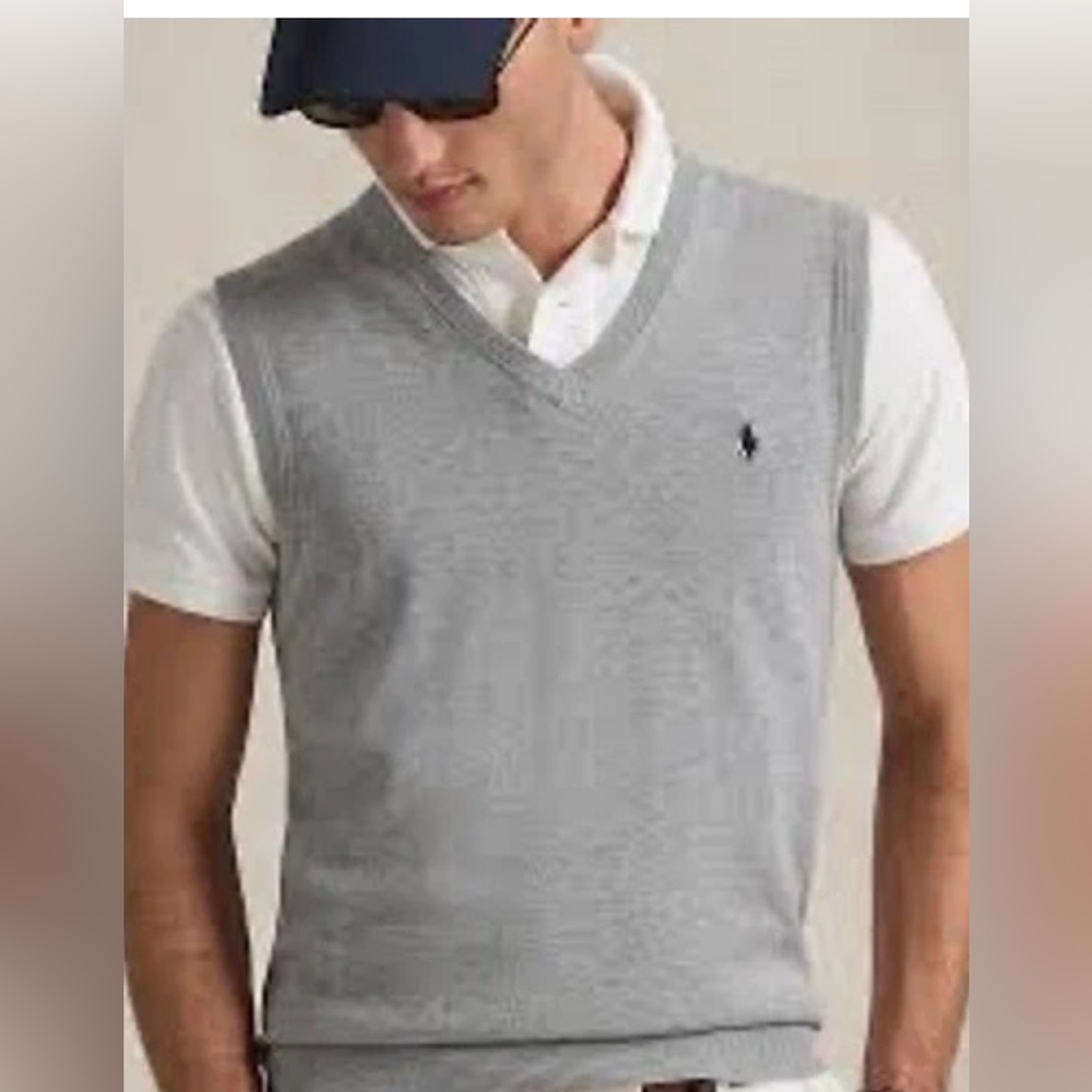 Polo Ralph Lauren men’s Pima Cotton Gray V-Neck Sweater Vest